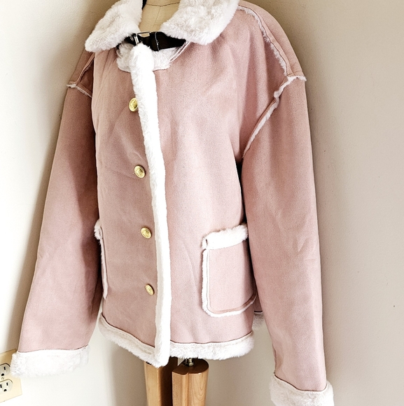 PRETTY IN PINK SKI BUNNY VIBES FAUX SUEDE FAUX FUR LINED JACKET - Picture 3 of 11